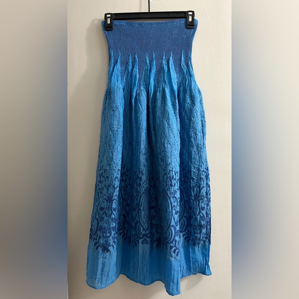 Lapis Blue A-Line dress with Floral Patterns